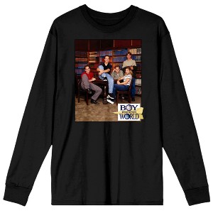 Boy Meets World Topanga, Cory, Shawn, Eric, and Jack in a Library Men's Black Long Sleeve Tee - 1 of 3