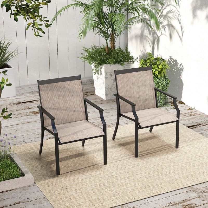 Costway 4 Pieces Patio Dining Chairs Large Outdoor Chairs Breathable Seat & Metal Frame Black/Coffee/Red, 4 of 9