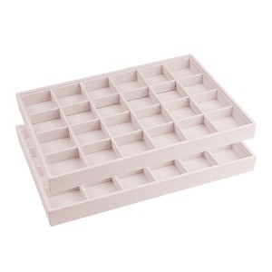 Unique Bargains Stackable Velvet Light Pink Jewelry Organizer Trays with Removable Dividers Set of 2 - 1 of 4