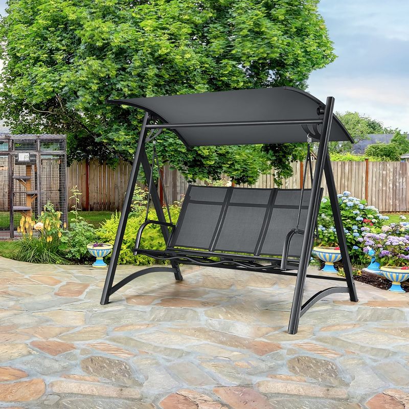 Costway Outdoor 3-Person Porch Swing Chair  Aluminum Frame Adjust Canopy Patio, 2 of 11