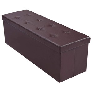 Tangkula Large Folding Storage Faux Leather Stool Brown/Black - 1 of 4