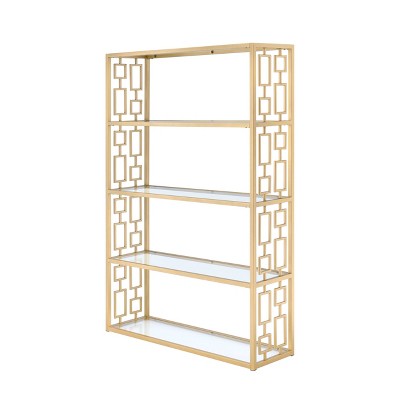 72" Blanrio Bookcase Gold/Clear Glass - Acme Furniture