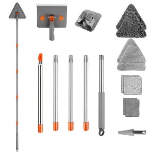 JANSNO 2-in-1 Baseboard Cleaner Mop with Extendable Handle, Squeegee and 8 Reusable Chenille Flannel Pads, 360° Rotatable - 1 of 4