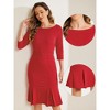 Allegra K Women's Business Elegant Boat Neck Half Sleeve Pleated Midi Dress - 2 of 4