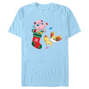 Men's Pokemon Christmas Jigglypuff and Fennekin Stocking T-Shirt - 1 of 4