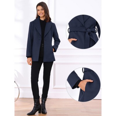 Женские куртки INSPIRE CHIC Women's Winter Single Breasted Shawl Collar Outerwear Pea Trench Coats with Belt X-Small Dark Blue — фото 2