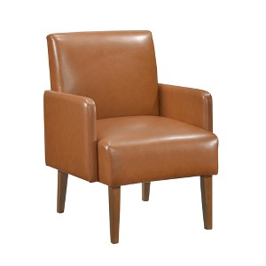 Faux Leather Upholstered Mid-Century Modern Accent Chair with Attached Cushions, Foam Padding and Solid Wood Frame - 1 of 4