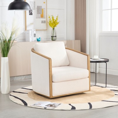 Corduroy Swivel Barrel Chair, Comfortable Accent Sofa Chair for Living Room, 360 Degree Swivel Barrel Club Chair