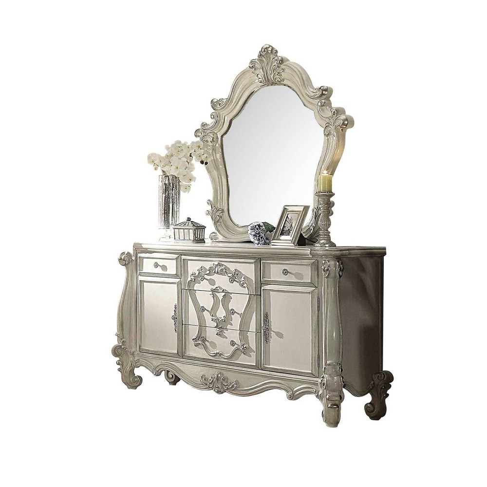 Versailles Dresser Bone White Finish - Acme Furniture: Royal 5-Drawer Bedroom Storage, Wood Carvings