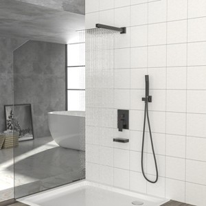 PAGED 12 Inch Ceiling Mount Square Shower Head with Waterfall Tub Spout and Rough-in Valve, Shower Heads for Bathroom - 1 of 4