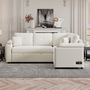 87.4" Pull-out Sleeper Sofa Bed, L-shape Sectional Sofa Couch Set with Wheels, USB Ports and Power Sockets-ModernLuxe - 1 of 4