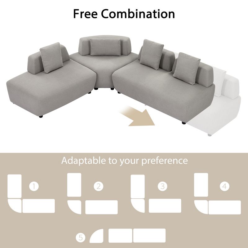 92.5" 3 PCS Convertible Sectional Sofa Couches with Removable Pillows-ModernLuxe, 4 of 14