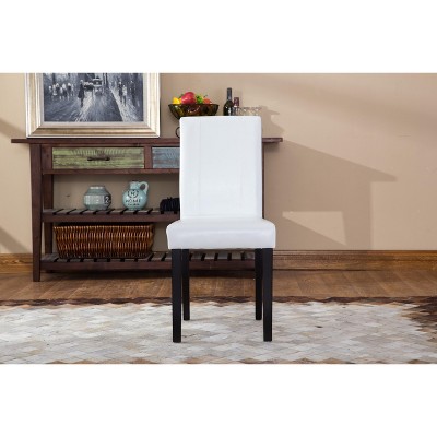 White Faux Leather Upholstered Parsons Side Chair Set with Wood Legs