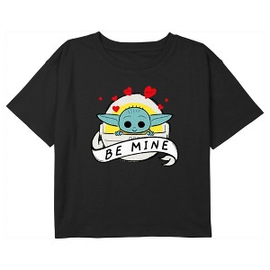 Girl's Star Wars: The Mandalorian Grogu Be Mine Bassinet Crop T-Shirt - 1 of 3