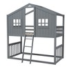 Sapphtopaz Twin Over Twin House Bunk Bed with Roof & Windows, Wood Bed Frame with Ladder & Guardrail, Kids Bed Frame for Boys&Girls, Nursery - 3 of 4