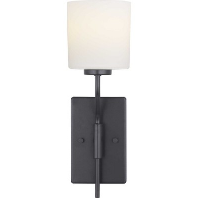 Tobin Black and Brushed Nickel Wall Bracket with Etched Glass Shade