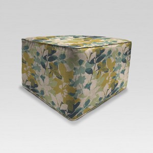 Outdoor Boxed Square Pouf/Ottoman - Light Green Floral - Jordan Manufacturing