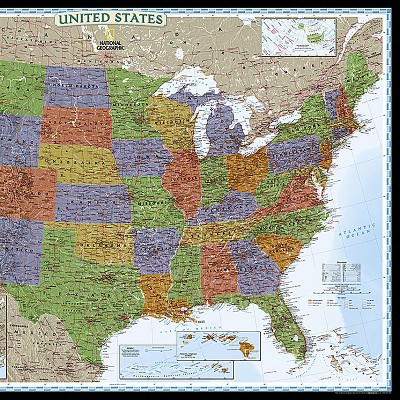 Enlarged Laminated United States Decorator Map, 43.5" x 30.5"