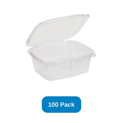 Inno-Pak 32 oz Rectangular Container Clear RPET Hinged Lid - Pack of 100