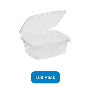 Inno-Pak 32 oz Rectangular Container Clear RPET Hinged Lid - Pack of 100 - 1 of 3