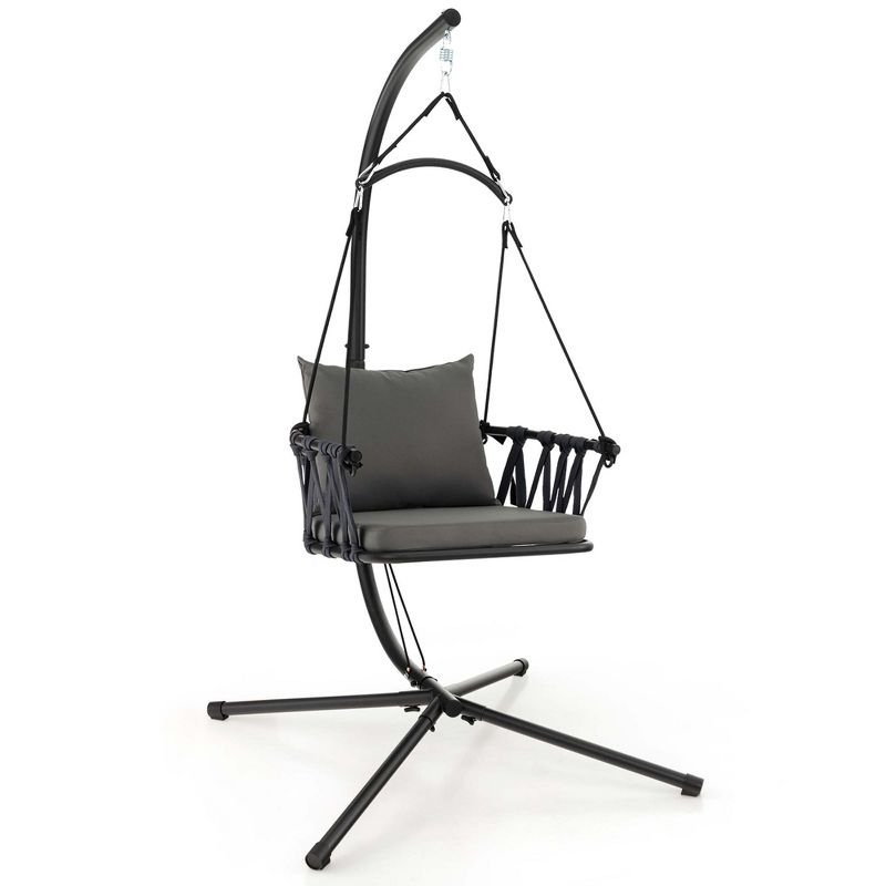Costway Hanging Swing Hammock Chair with Stand Metal Frame Woven Backrest Seat  Cushions, 4 of 11