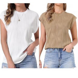 INSPIRE CHIC Women's Summer Cap Sleeve Crew Neck Solid Knit Casual