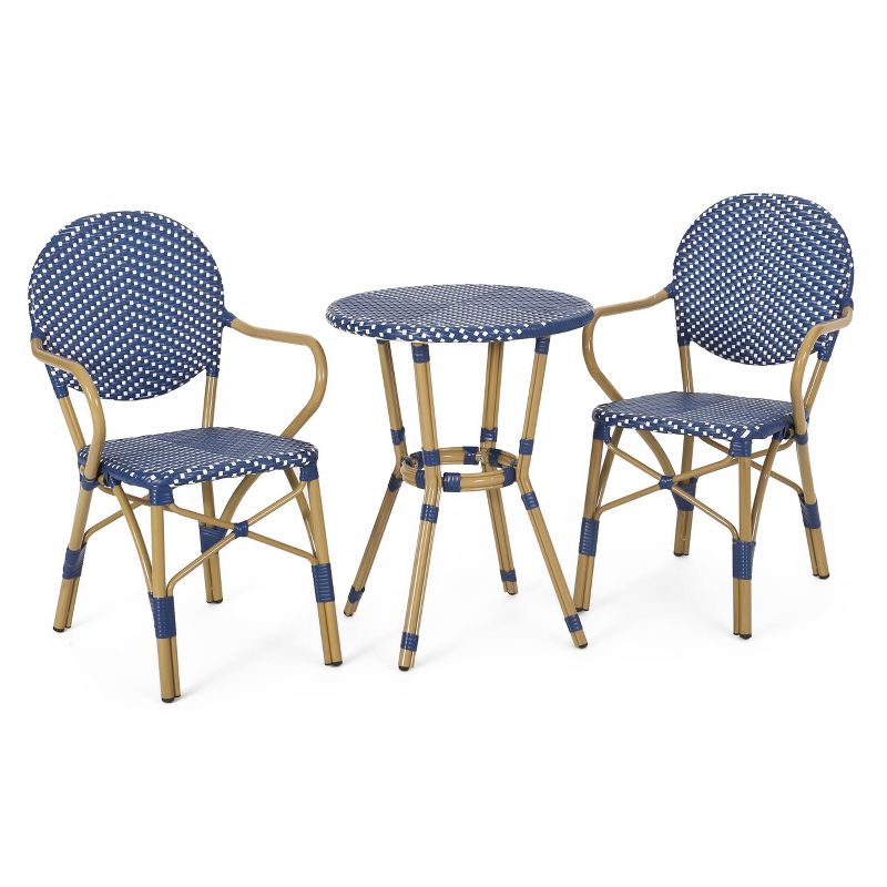 Paul 3pc Outdoor Aluminum French Bistro Set - Dark Teal/White/Bamboo - Christopher Knight Home, 1 of 15