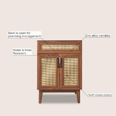 Javer 24" Walnut Rattan 2-Shelf Bath Vanity Cabinet