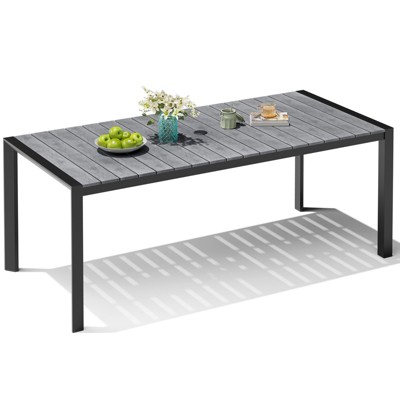 Crestlive Products Outdoor Dining Table for 4-6 People Patio Rectangle Table, Aluminum Frame with Durable Wood-Like Tabletop and Umbrella Hole Brown
