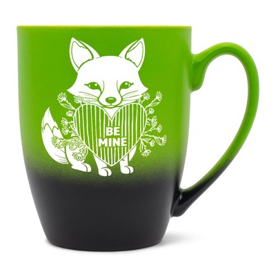 Elanze Designs Romantic Valentines Coffee Cup Mug 12 Ounce Ceramic With Ombre Gradient Be Mine Floral Fox Green and Black