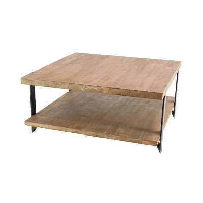 Wood and Leather Trunk Coffee Table Brown - Olivia & May
