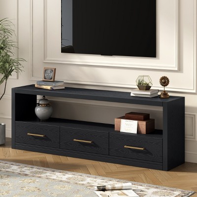 TV Stand With Storage,Stylish TV Stand With 3 Drawers And Minimalist Metal Handles,TV Console Table,TV Stand For Living Room-Cuddlewood