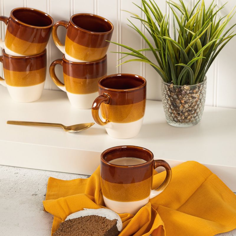 Gibson Home Yellowstone 6 Piece 12 Ounce Stoneware Mug Set in Brown and White, 4 of 6