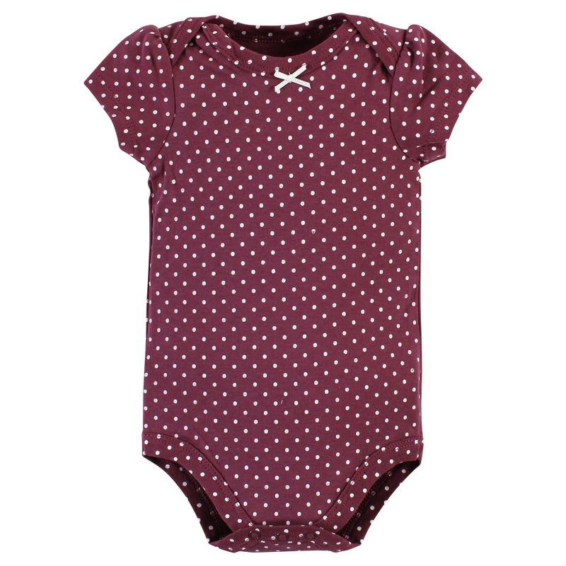 Hudson Baby Infant Girl Cotton Bodysuits, Plum Wildflower, 5 of 6