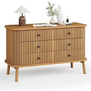 6 Drawer Dresser for Bedroom, Chests of Double Drawers, Boho Wooden Dresser with Black Handles, Beside Table for Closet, Living Room, Hallway - 1 of 4