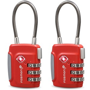 Fosmon 2 Pack Cable TSA Approved Luggage Locks, Open-Alert Combination Padlock for Travel, Combo TSA Lock for Luggage, Suitcase, Backpack - Red - 1 of 4