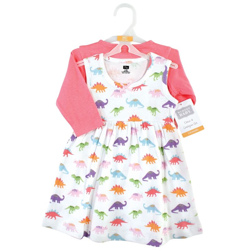 Hudson Baby Baby and Toddler Girl Cotton Dress and Cardigan Set, Girl Dinosaurs, 3 of 5