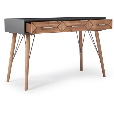 Contemporary Gray and Warm Brown Wood Desk Console with Storage