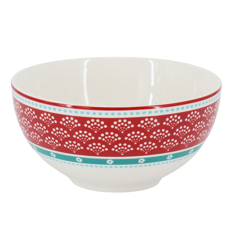 Gibson Home Village Vines Floral 8 Piece 6 Inch Fine Ceramic Bowl Set in White and Multi Red, 2 of 7