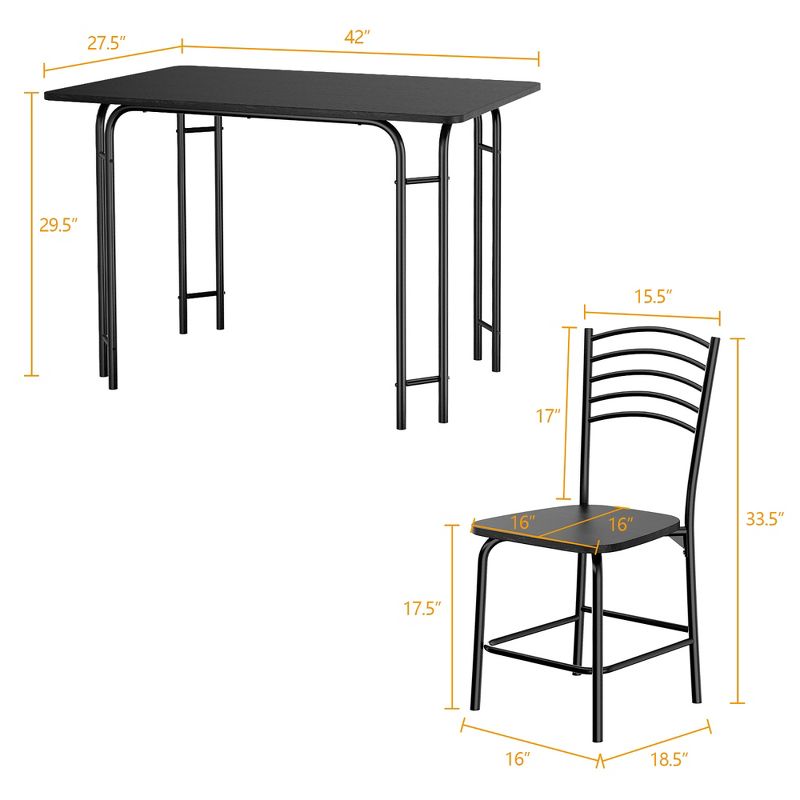Costway 5 Piece Dining Set Home Kitchen Table 29.5'' and 4 Chairs with Metal Legs Modern Black, 2 of 10