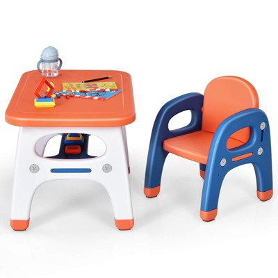 Infans Kids Dinosaur Table and Chair Set Activity Study Desk w/ Building Blocks