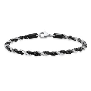 Steeltime Men's two tone black ip and stainless steel rope chain bracelet - 1 of 4