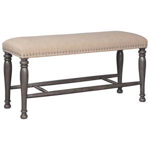 Audberry Double Upholstered Bench Dark Gray - Signature Design by Ashley, Beige