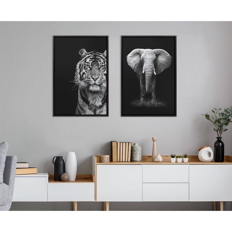 Kate &#38; Laurel All Things Decor 23&#34;x33&#34; Sylvie African Elephant Safari Wildlife Animal BW Framed Metallic Canvas Wall Art by Donvanstaden, 2 of 6