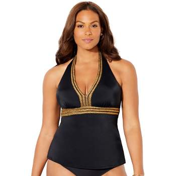 Swimsuits for All Women's Plus Size Braid Trim Halter Tankini Top