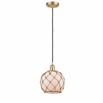 Farmhouse Rope - 1 Light Cord Hung Mini Pendant In Industrial Style-10 Inches Tall and 8 Inches Wide
