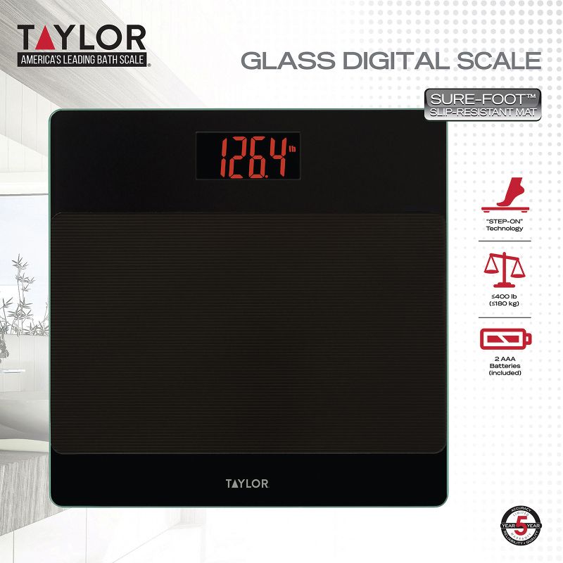 Taylor® Precision Products Digital Glass Nonslip-Platform Bathroom Scale, 400-Lb. Capacity, 4 of 6