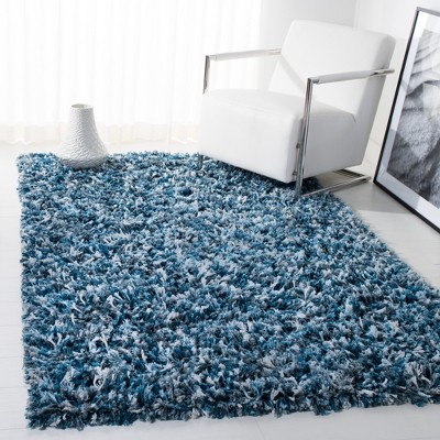 Navy and Ivory 8' x 10' Handmade Tufted Shag Area Rug