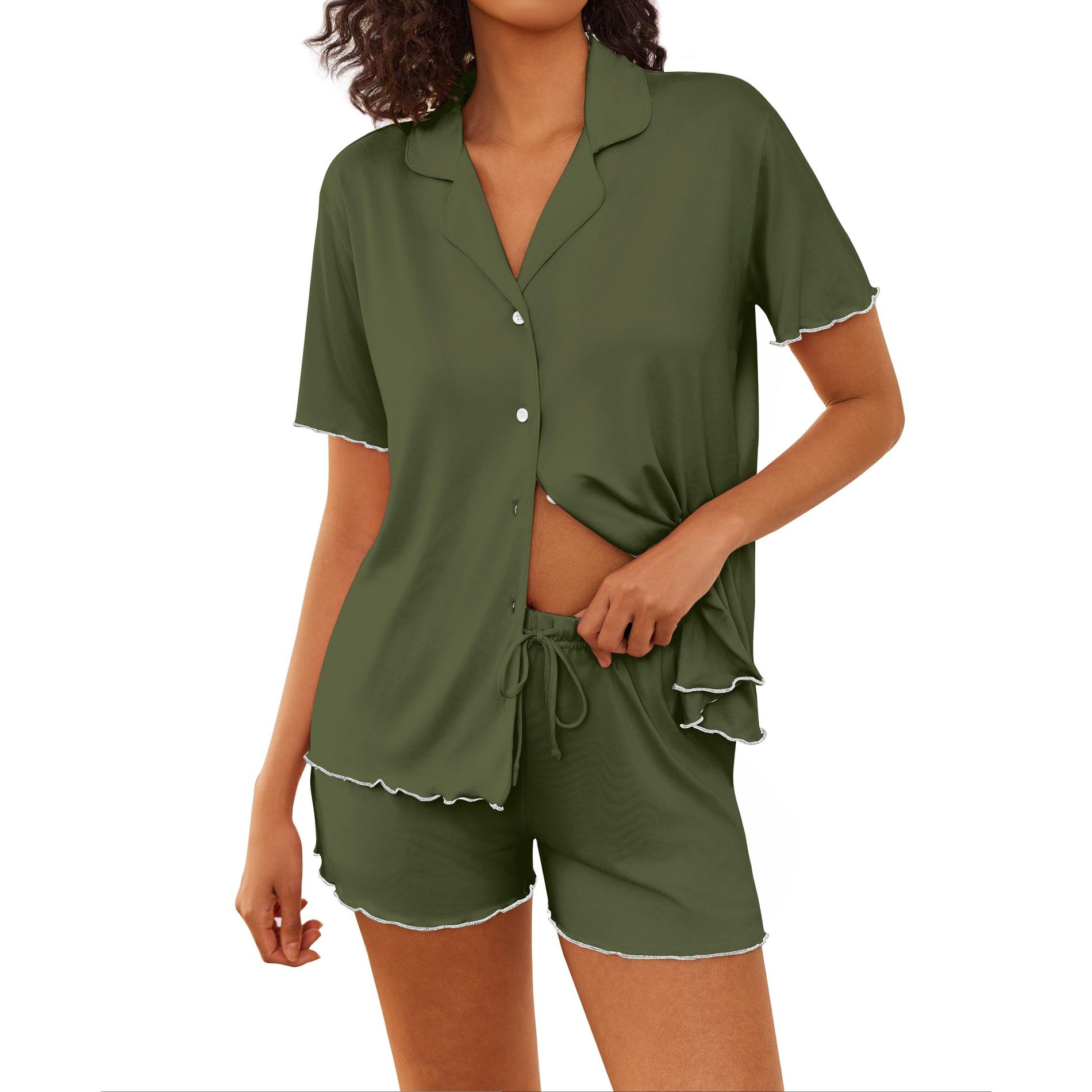 Ekouaer Womens Pajama Sets Button Up Pjs Shorts Sets Soft Sleepwear 2 Piece Lounge Sets for Bridal Parties Postpartum