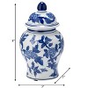 Sagebrook Home 8" Temple Jar with Lid - Ceramic White and Blue Chinoiserie Floral Stoneware for Home, Office - 3 of 4